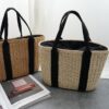 Sac à main tissé pour femme marron ou beige – Image 2