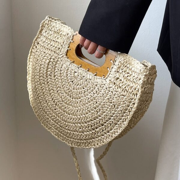 Sac à main rotin à poignée en bois pour femmes – Image 2