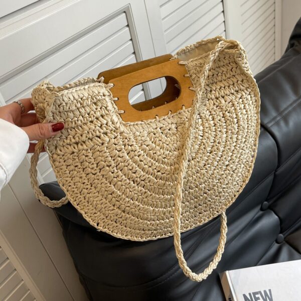 Sac à main rotin à poignée en bois pour femmes – Image 4