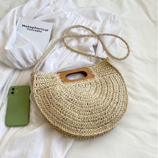 Sac à main rotin à poignée en bois pour femmes – Image 5
