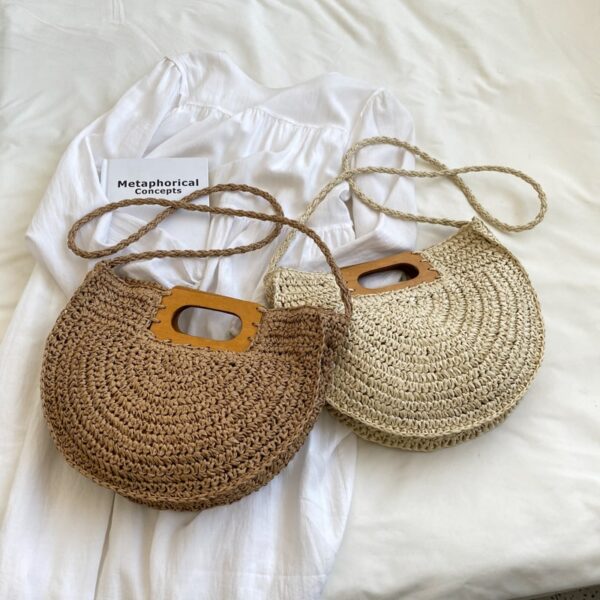 Sac à main rotin à poignée en bois pour femmes – Image 3