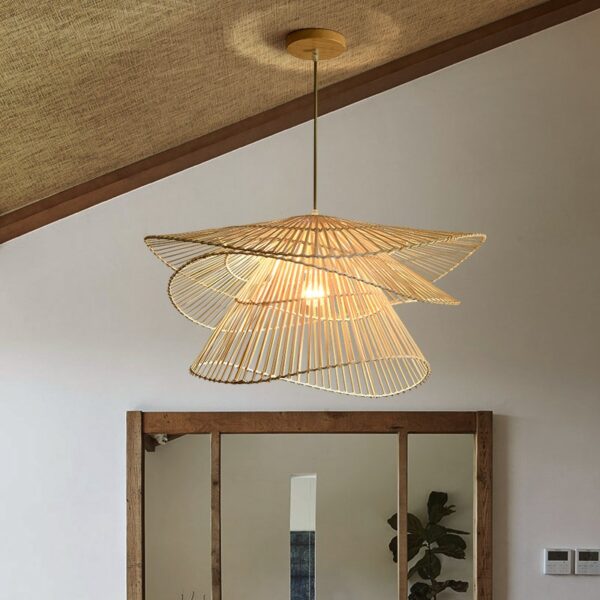 Lampe suspension rotin design à plusieurs niveaux – Image 3