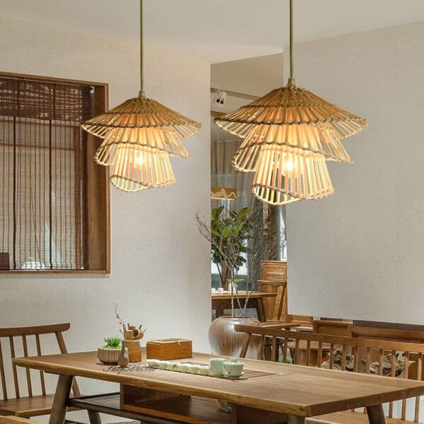 Lampe suspension rotin design à plusieurs niveaux – Image 2