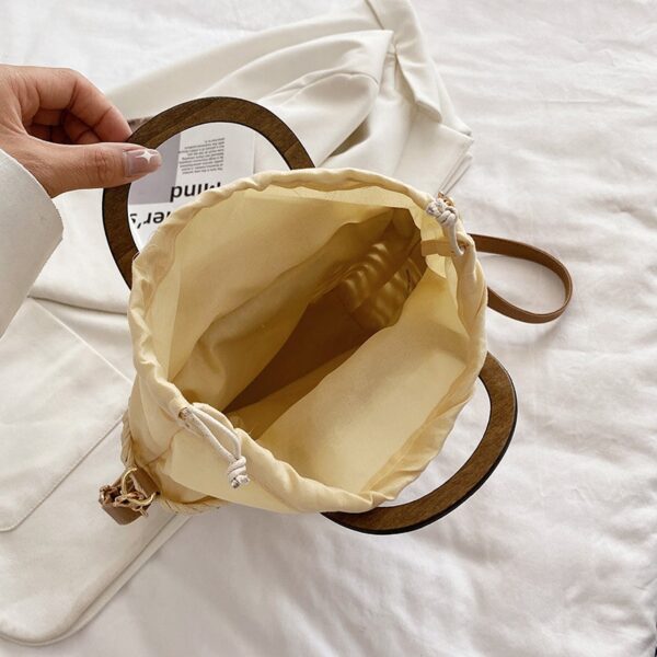 Sac à bandoulière tissé rétro pour femmes avec anse en bois – Image 5