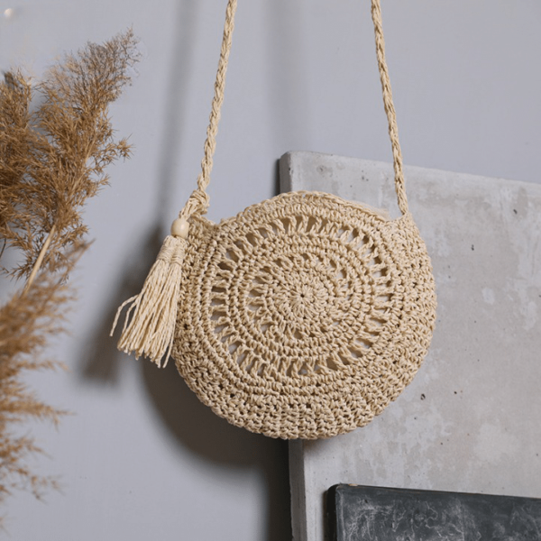Sac rond souple en paille pour femme – Image 3