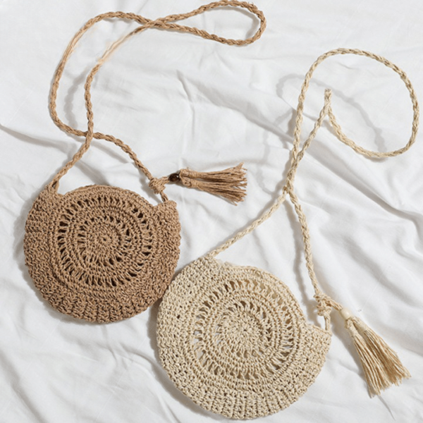 Sac rond souple en paille pour femme