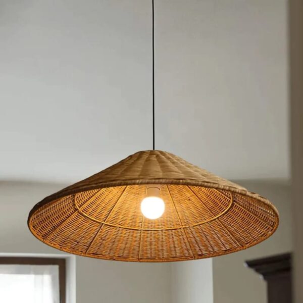 Abat Jour Osier LED en Forme de Chapeau