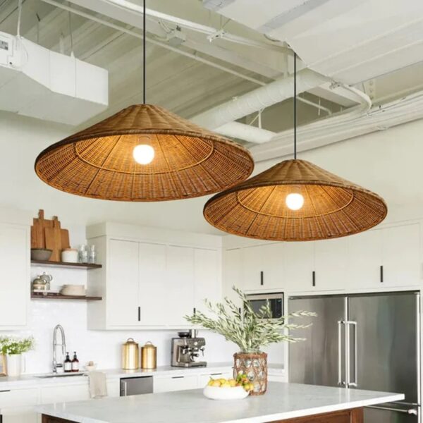 Abat Jour Osier LED en Forme de Chapeau – Image 3