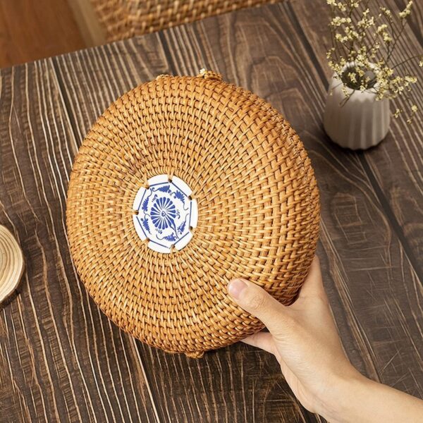 Boîte à bijoux ronde tissée en rotin – Image 2