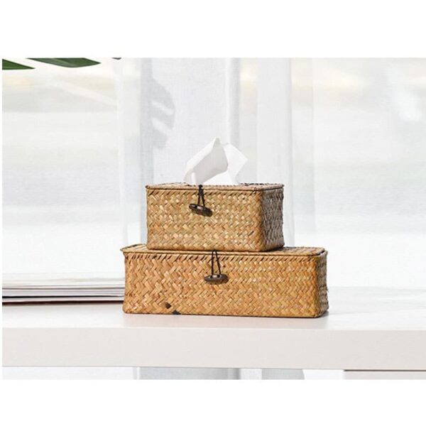 Boîte à mouchoirs en rotin naturel tissé – Image 3
