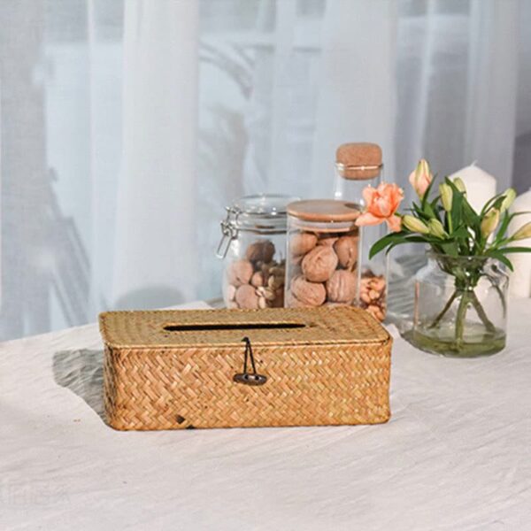 Boîte à mouchoirs en rotin naturel tissé – Image 4