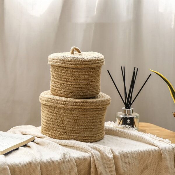 Boîte de rangement en rotin tissé de couleur naturelle – Image 3