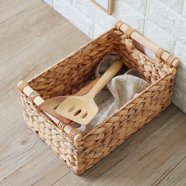 Boîte de rangement en rotin  tissée avec  poignées – Image 2
