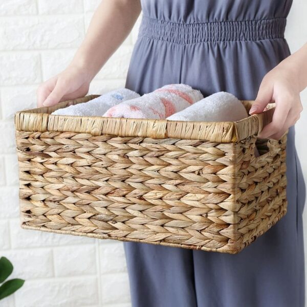 Boîte de rangement en rotin  tissée avec  poignées – Image 3