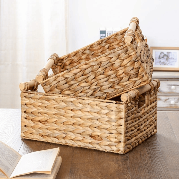 Boîte de rangement en rotin  tissée avec  poignées