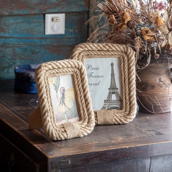 Cadre photo rectangulaire en chanvre et rotin – Image 3