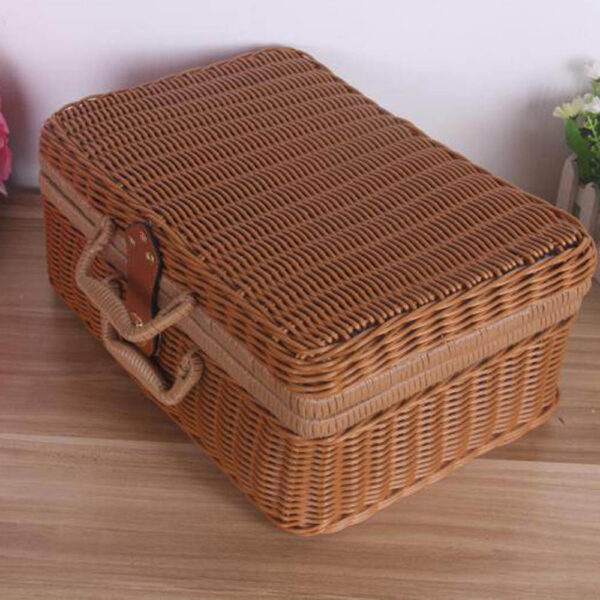 Coffre à jouet en rotin marron façon valise rétro – Image 3