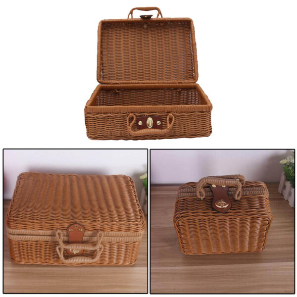 Coffre à jouet en rotin marron façon valise rétro – Image 4