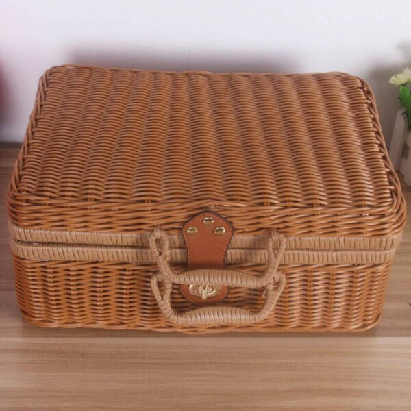 Coffre à jouet en rotin marron façon valise rétro – Image 5