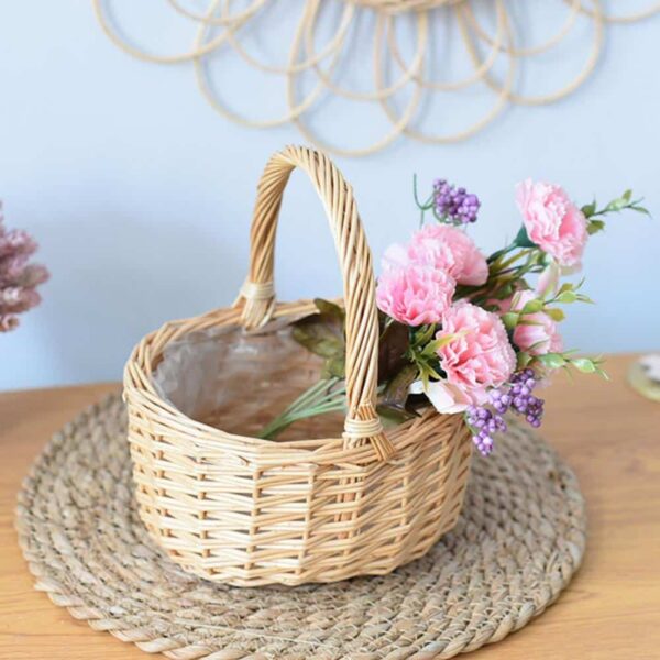 Corbeille en rotin beige avec anse – Image 3