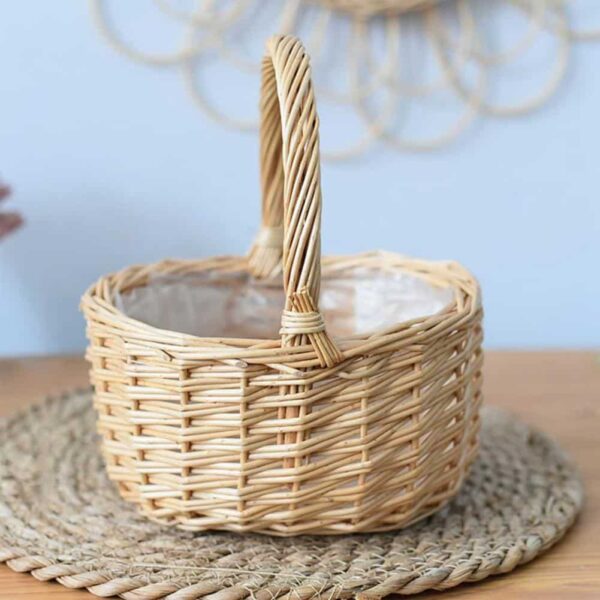 Corbeille en rotin beige avec anse – Image 4