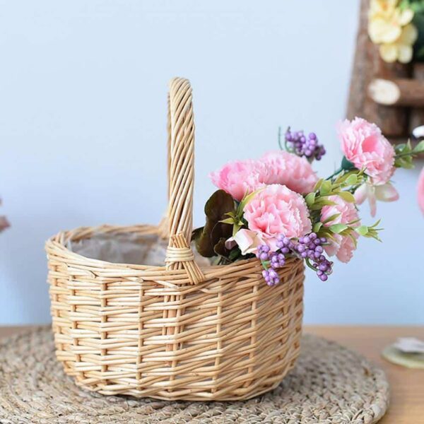 Corbeille en rotin beige avec anse – Image 2