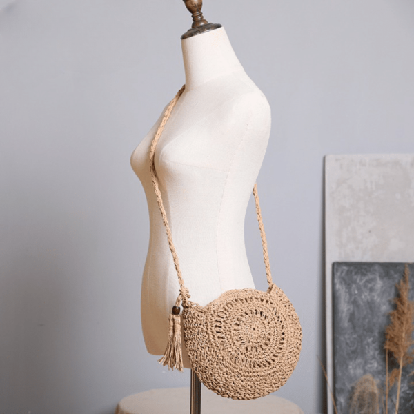 Sac rond souple en paille pour femme – Image 4