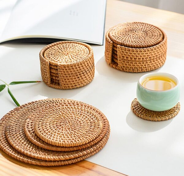 Dessous de verre rond en rotin naturel, 4 pièces – Image 3