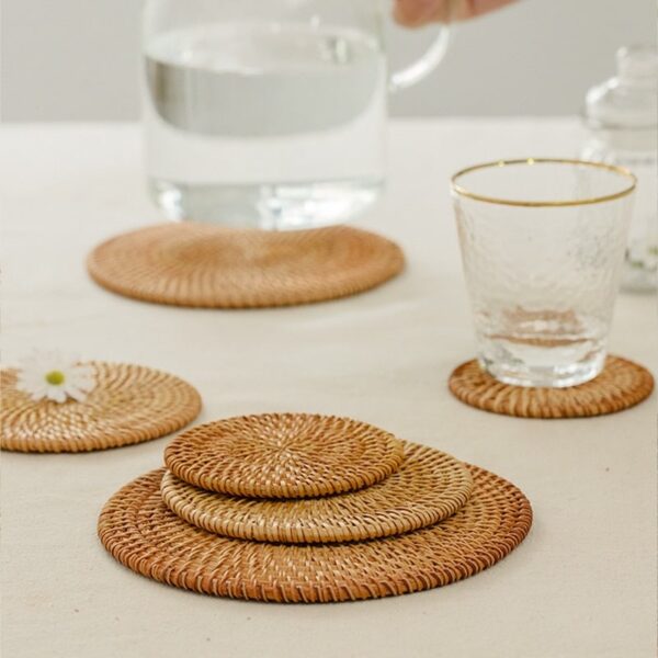Dessous de verre rond en rotin naturel, 4 pièces – Image 4