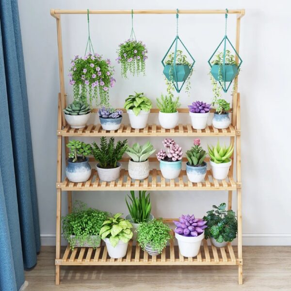 Étagère Bambou Pliante pour Pots de Fleurs – Image 3