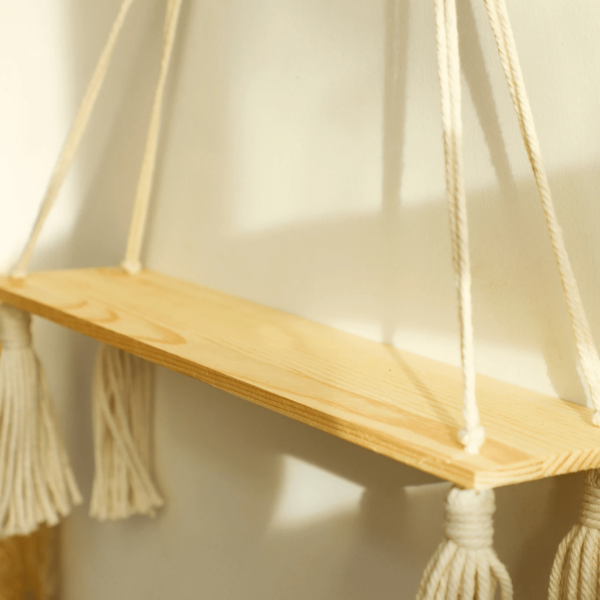 Étagère Bois à Suspendre de Style Bohème avec Macramé – Image 2