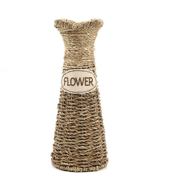 Grand vase à fleurs en rotin avec inscription “Fleur”