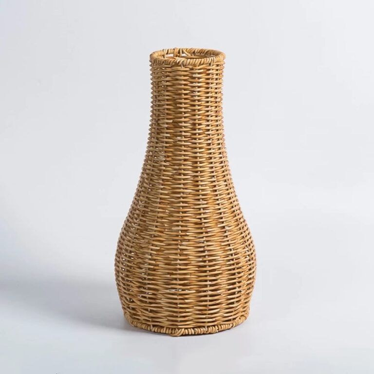 Vase Décoratif En Rotin Tressé Fait Main - Laos - Hauteur 38 Cm