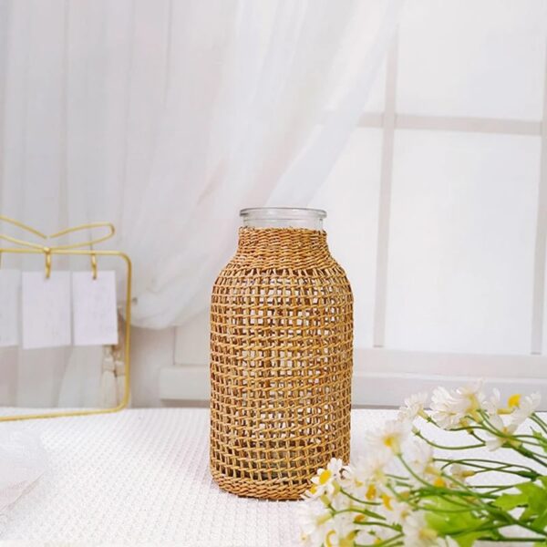 Grand Vase en Osier avec Verre – Image 2