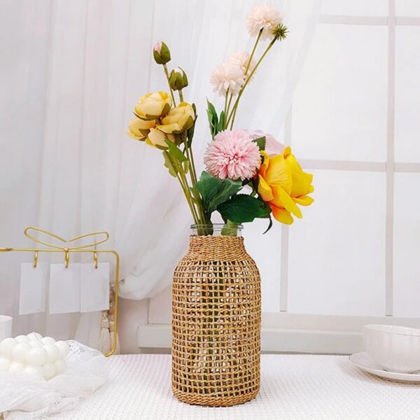 Grand Vase en Osier avec Verre