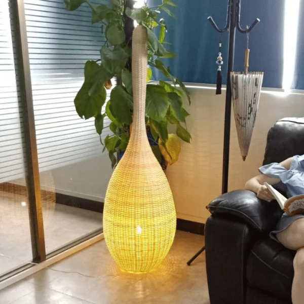Lampadaire Osier Autoportant à LED Style Japonais – Image 2