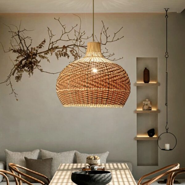 Lampe suspendue en rotin vintage à design rétro