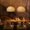 Lampe suspendue rustique en rotin forme ronde – Image 3