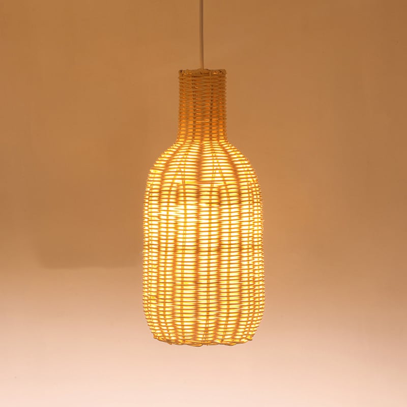 Luminaire pendant style village chinois, en rotin et osier naturel, ovale, fait à la main