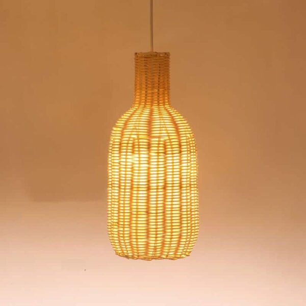 Luminaire pendant style village chinois, en rotin et osier naturel, ovale, fait à la main – Image 2