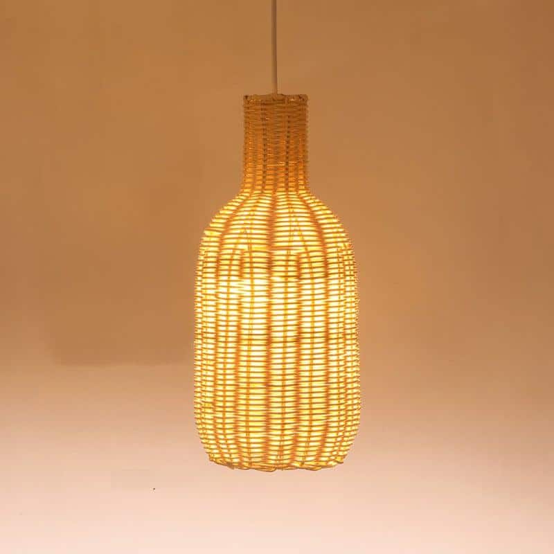 Luminaire pendant style village chinois, en rotin et osier naturel, ovale, fait à la main – Image 2