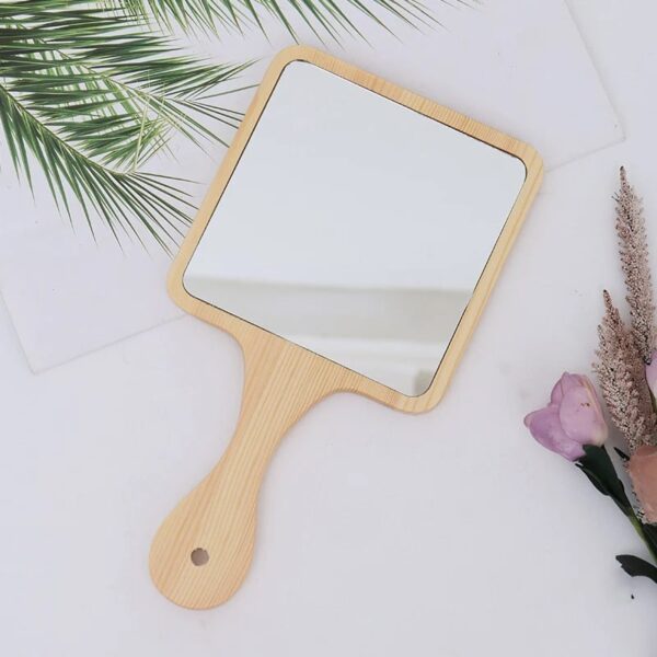 Miroir Bois à Main Carré et Portable – Image 2