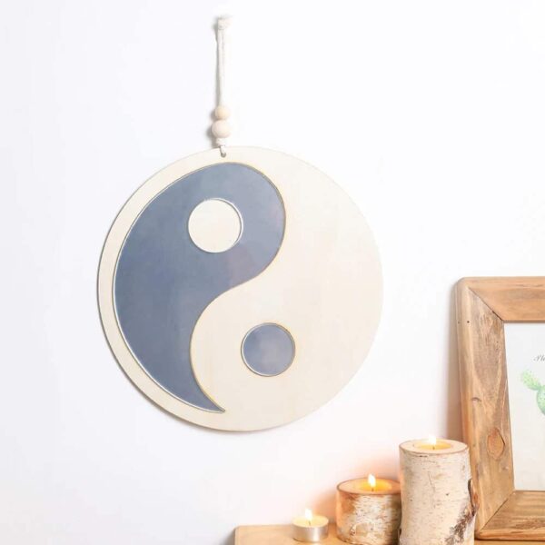 Miroir Bois à Suspendre en Forme de Yin et Yang