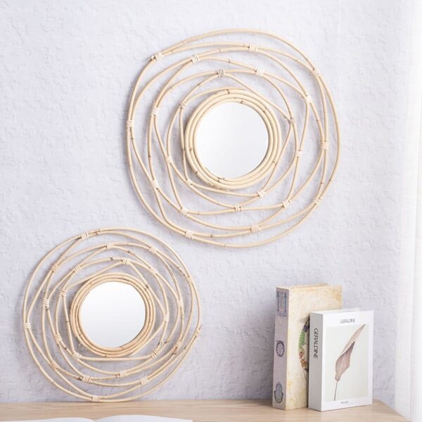 Miroir décoratif en rotin blanc – Image 2