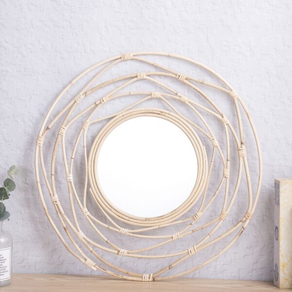 Miroir décoratif en rotin blanc