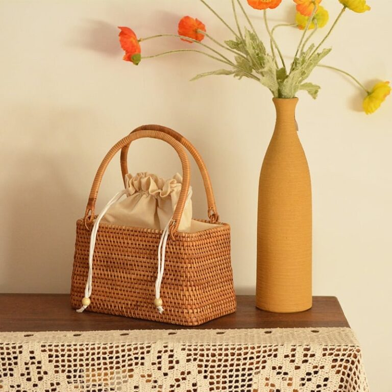 PANIER MOYEN BOLGA NATUREL AVEC BANDE NOIR CUIR MARRON