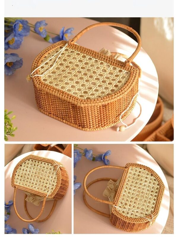 Panier de pique-nique en rotin pur du Vietnam fait à la main avec doublure blanche – Image 4