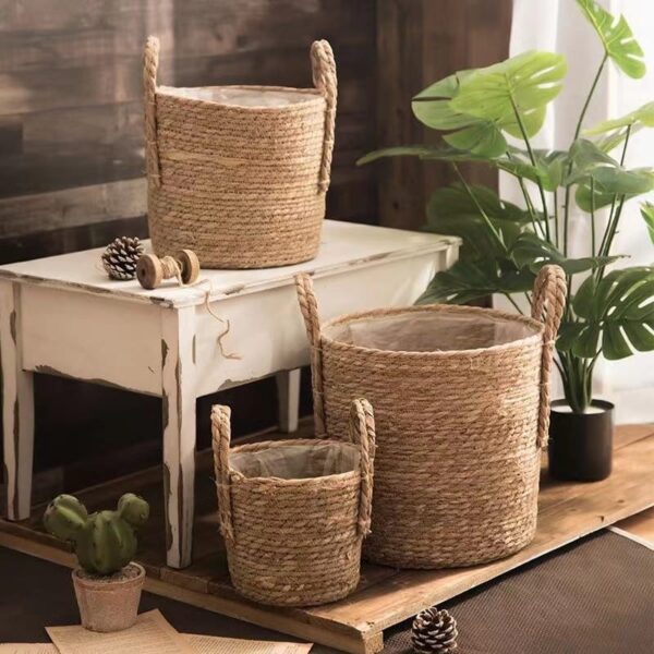 Panier de rangement en osier naturel pour jardin fleurs ou linge