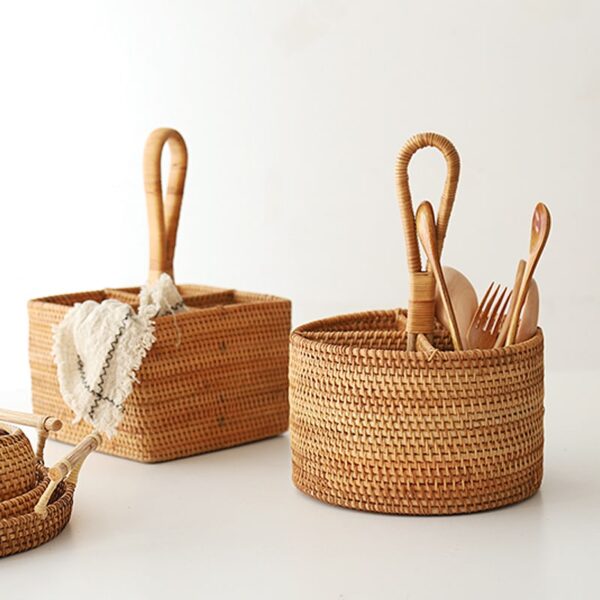Panier de rangement en rotin à grille domestique – Image 2