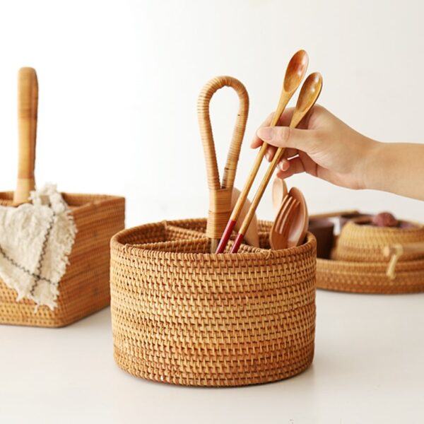 Panier de rangement en rotin à grille domestique – Image 3
